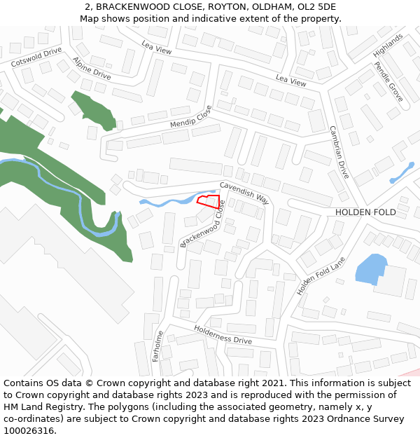 2, BRACKENWOOD CLOSE, ROYTON, OLDHAM, OL2 5DE: Location map and indicative extent of plot