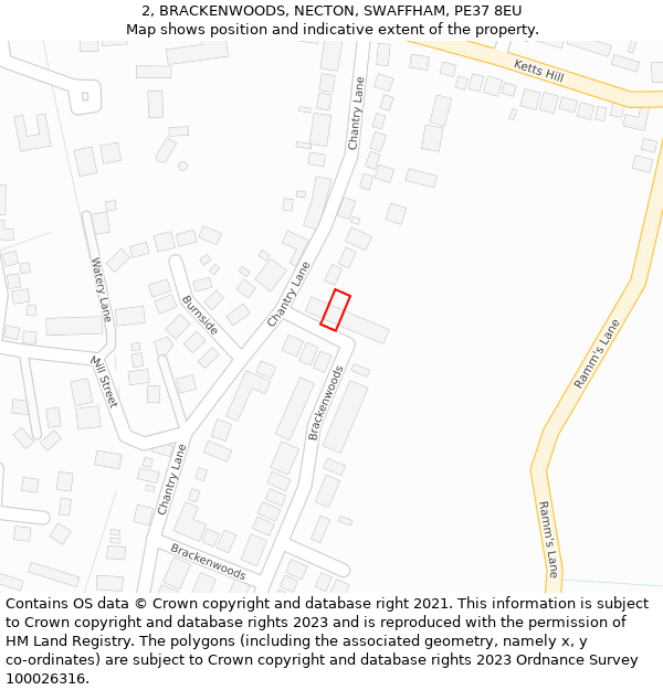 2, BRACKENWOODS, NECTON, SWAFFHAM, PE37 8EU: Location map and indicative extent of plot
