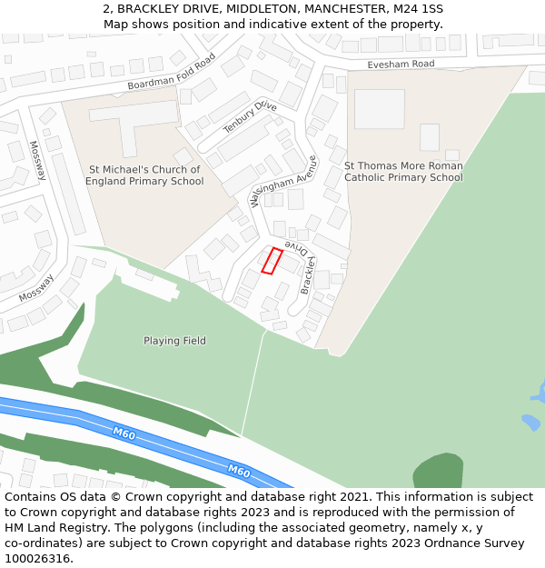 2, BRACKLEY DRIVE, MIDDLETON, MANCHESTER, M24 1SS: Location map and indicative extent of plot