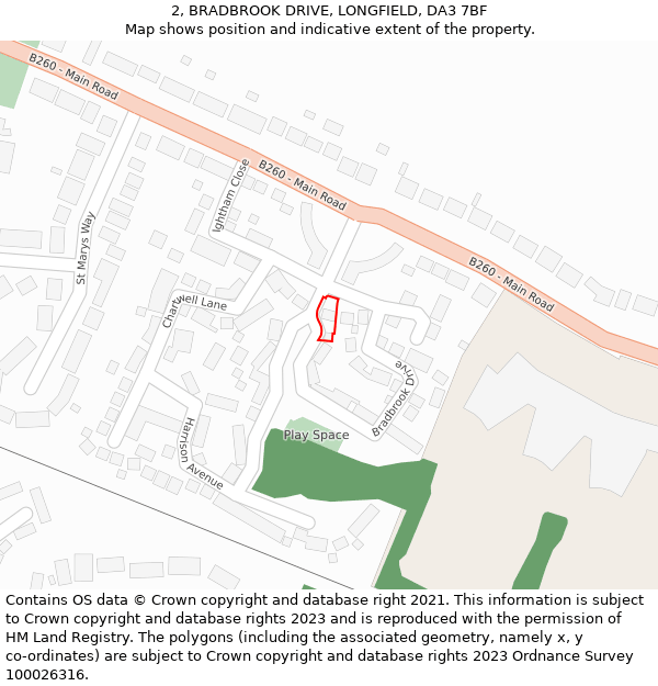 2, BRADBROOK DRIVE, LONGFIELD, DA3 7BF: Location map and indicative extent of plot