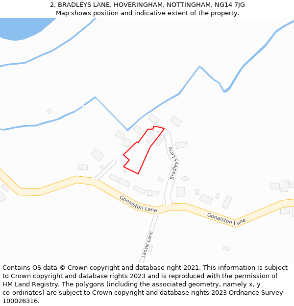 2, BRADLEYS LANE, HOVERINGHAM, NOTTINGHAM, NG14 7JG: Location map and indicative extent of plot