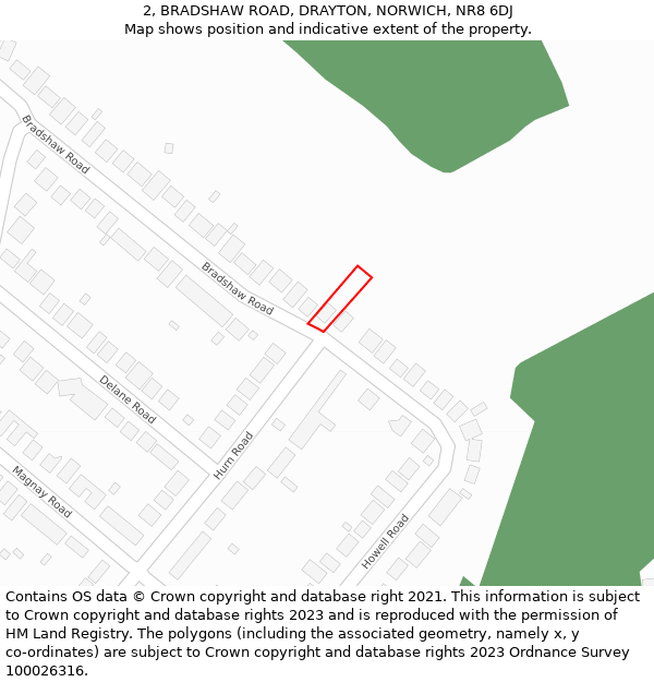2, BRADSHAW ROAD, DRAYTON, NORWICH, NR8 6DJ: Location map and indicative extent of plot