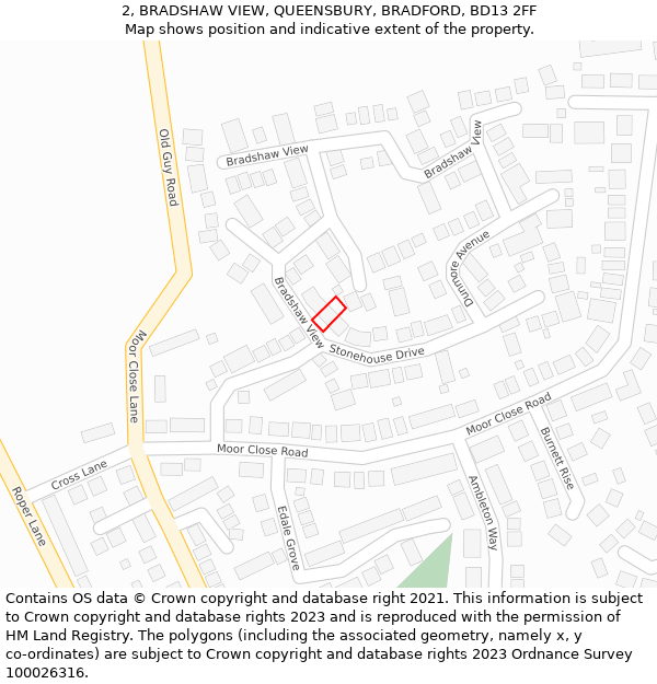 2, BRADSHAW VIEW, QUEENSBURY, BRADFORD, BD13 2FF: Location map and indicative extent of plot