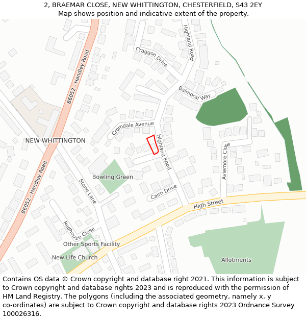 2, BRAEMAR CLOSE, NEW WHITTINGTON, CHESTERFIELD, S43 2EY: Location map and indicative extent of plot