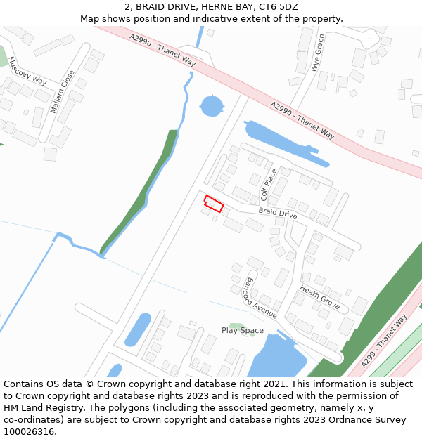 2, BRAID DRIVE, HERNE BAY, CT6 5DZ: Location map and indicative extent of plot