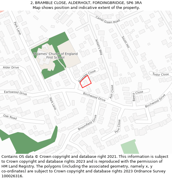 2, BRAMBLE CLOSE, ALDERHOLT, FORDINGBRIDGE, SP6 3RA: Location map and indicative extent of plot