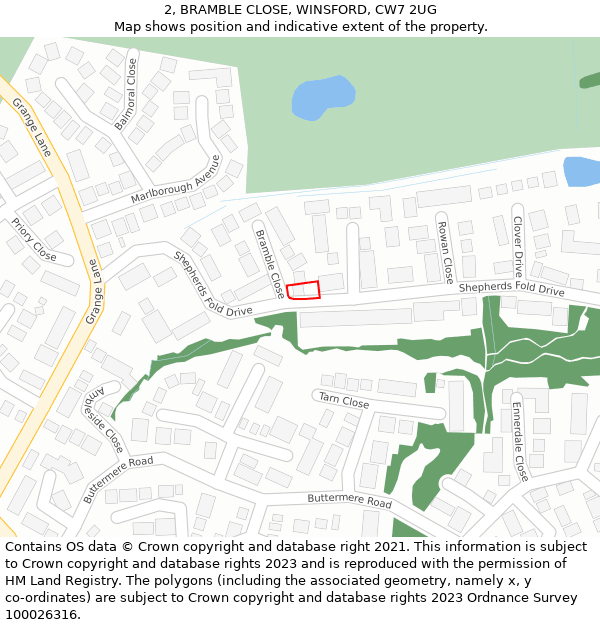 2, BRAMBLE CLOSE, WINSFORD, CW7 2UG: Location map and indicative extent of plot