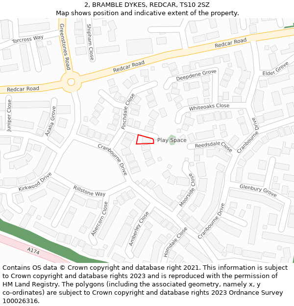 2, BRAMBLE DYKES, REDCAR, TS10 2SZ: Location map and indicative extent of plot