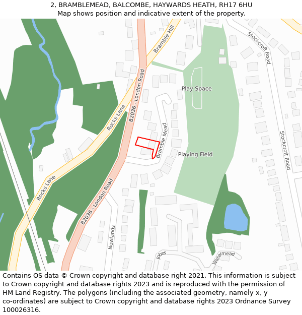 2, BRAMBLEMEAD, BALCOMBE, HAYWARDS HEATH, RH17 6HU: Location map and indicative extent of plot