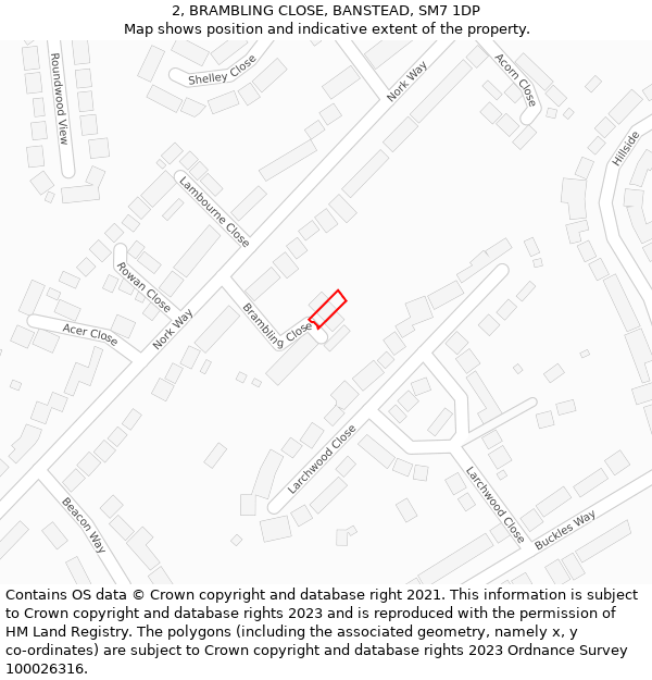 2, BRAMBLING CLOSE, BANSTEAD, SM7 1DP: Location map and indicative extent of plot