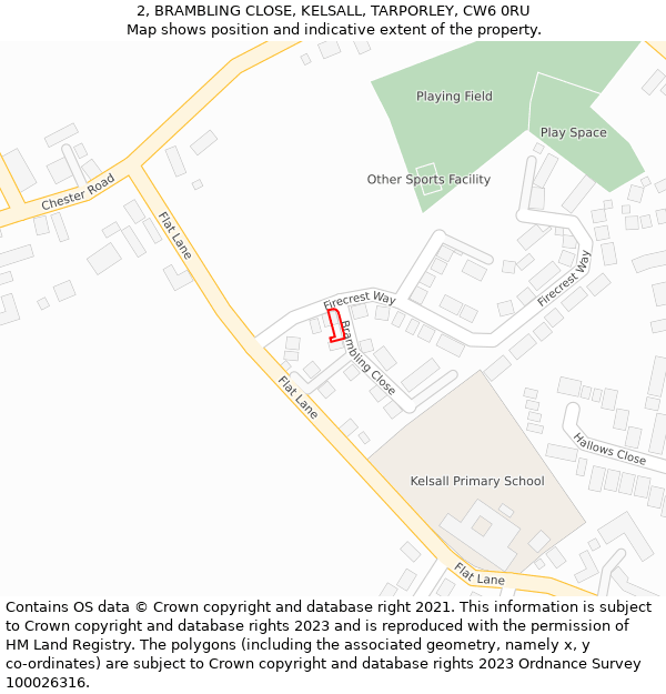 2, BRAMBLING CLOSE, KELSALL, TARPORLEY, CW6 0RU: Location map and indicative extent of plot