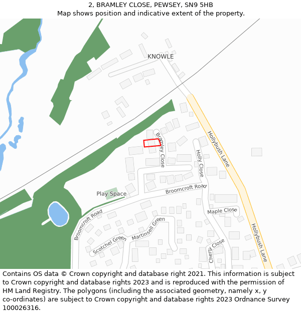 2, BRAMLEY CLOSE, PEWSEY, SN9 5HB: Location map and indicative extent of plot