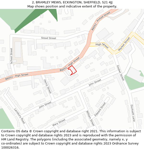 2, BRAMLEY MEWS, ECKINGTON, SHEFFIELD, S21 4JJ: Location map and indicative extent of plot