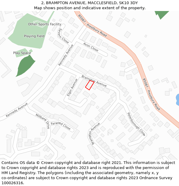 2, BRAMPTON AVENUE, MACCLESFIELD, SK10 3DY: Location map and indicative extent of plot