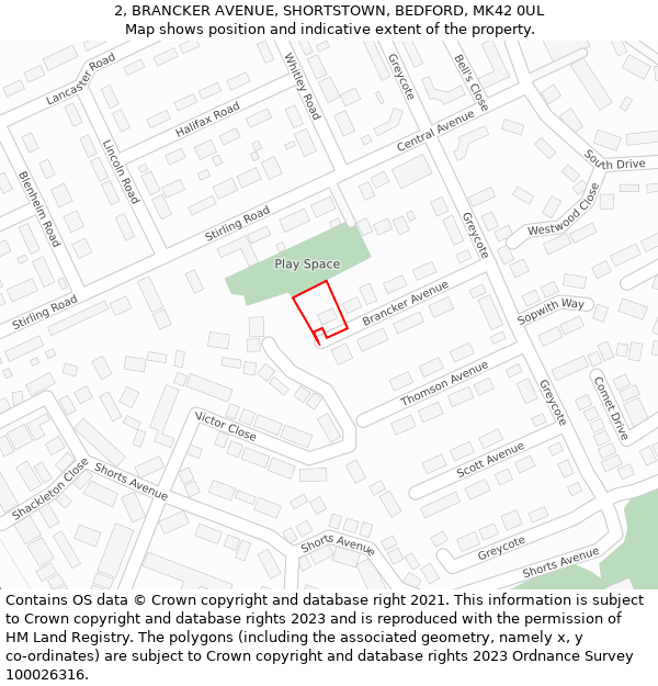 2, BRANCKER AVENUE, SHORTSTOWN, BEDFORD, MK42 0UL: Location map and indicative extent of plot