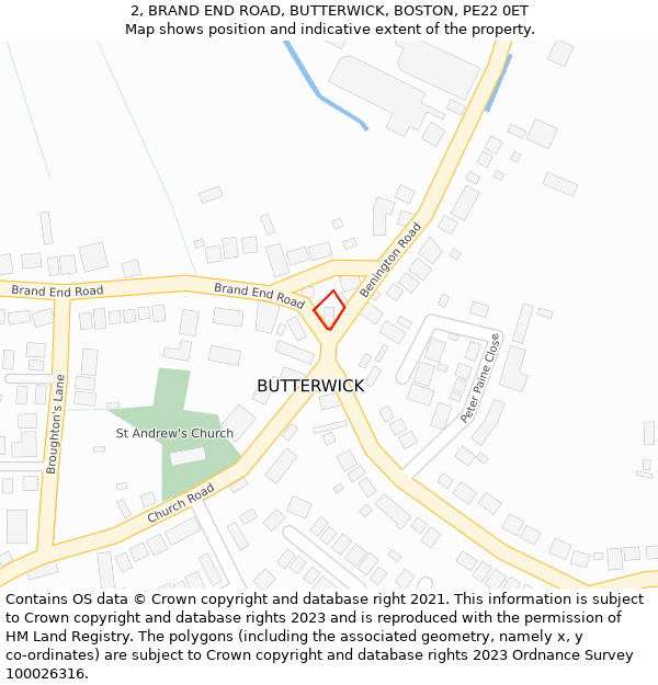 2, BRAND END ROAD, BUTTERWICK, BOSTON, PE22 0ET: Location map and indicative extent of plot