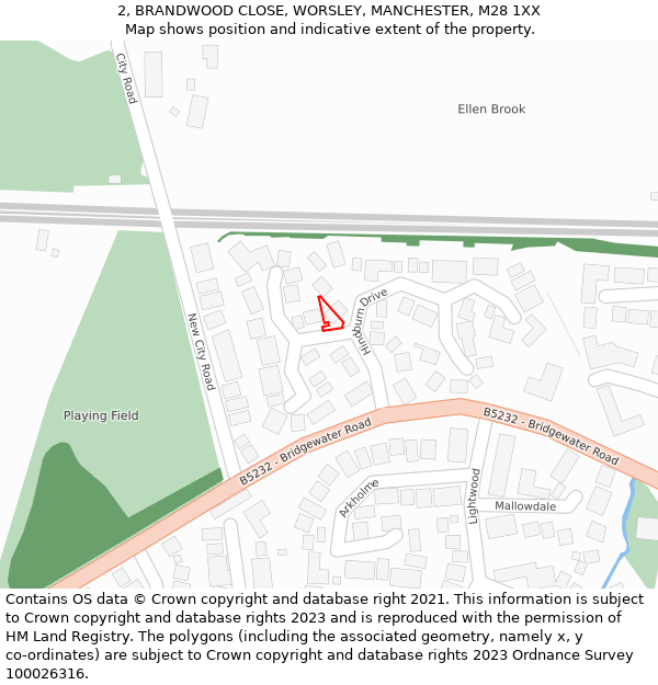 2, BRANDWOOD CLOSE, WORSLEY, MANCHESTER, M28 1XX: Location map and indicative extent of plot
