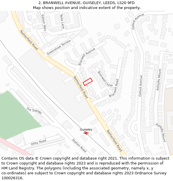 2, BRANWELL AVENUE, GUISELEY, LEEDS, LS20 9FD: Location map and indicative extent of plot