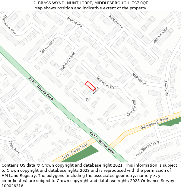 2, BRASS WYND, NUNTHORPE, MIDDLESBROUGH, TS7 0QE: Location map and indicative extent of plot