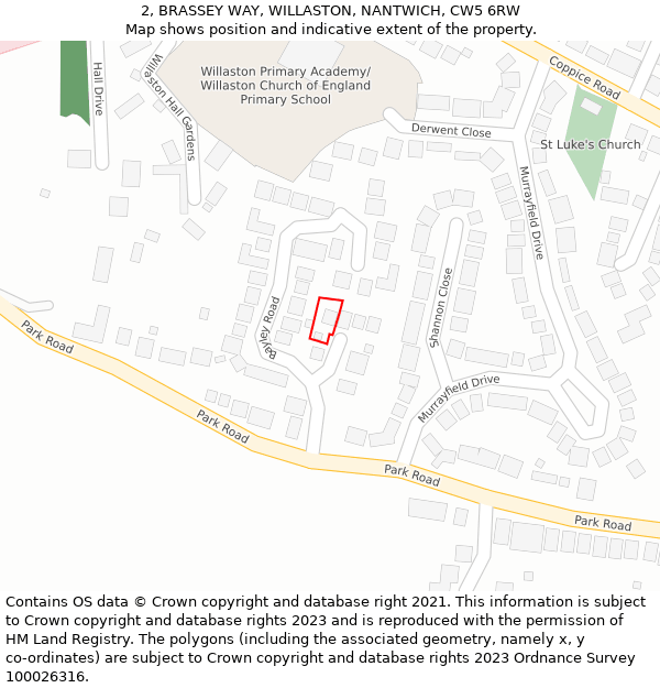 2, BRASSEY WAY, WILLASTON, NANTWICH, CW5 6RW: Location map and indicative extent of plot