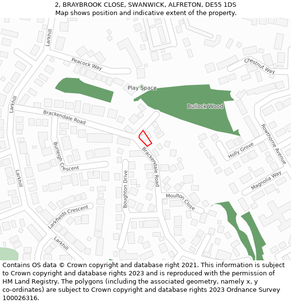 2, BRAYBROOK CLOSE, SWANWICK, ALFRETON, DE55 1DS: Location map and indicative extent of plot