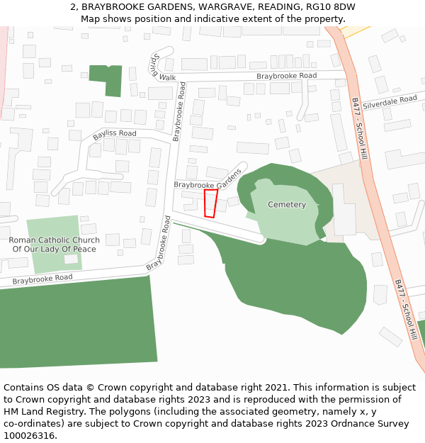 2, BRAYBROOKE GARDENS, WARGRAVE, READING, RG10 8DW: Location map and indicative extent of plot