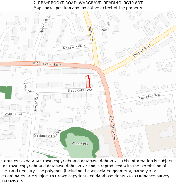 2, BRAYBROOKE ROAD, WARGRAVE, READING, RG10 8DT: Location map and indicative extent of plot