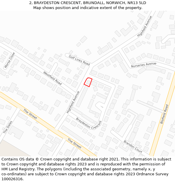 2, BRAYDESTON CRESCENT, BRUNDALL, NORWICH, NR13 5LD: Location map and indicative extent of plot