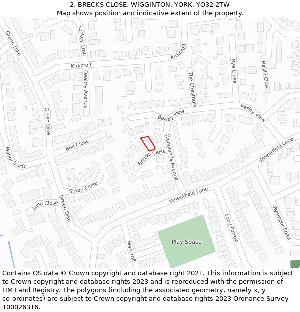 2, BRECKS CLOSE, WIGGINTON, YORK, YO32 2TW: Location map and indicative extent of plot