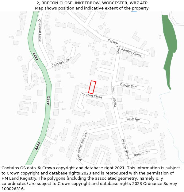 2, BRECON CLOSE, INKBERROW, WORCESTER, WR7 4EP: Location map and indicative extent of plot