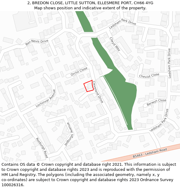 2, BREDON CLOSE, LITTLE SUTTON, ELLESMERE PORT, CH66 4YG: Location map and indicative extent of plot