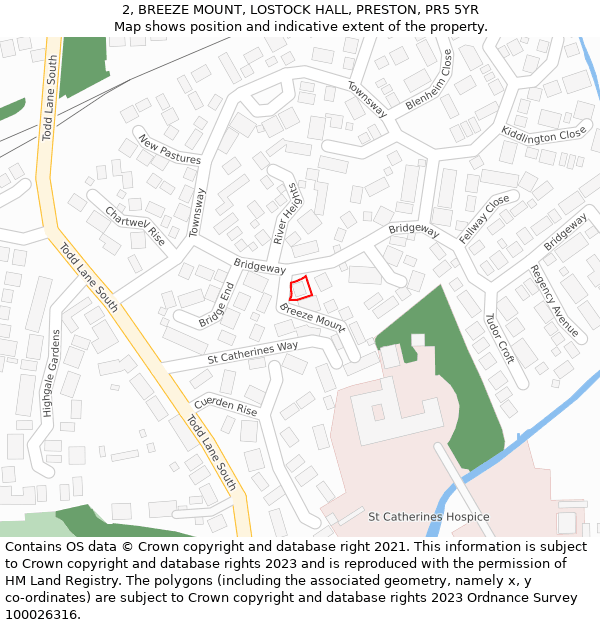 2, BREEZE MOUNT, LOSTOCK HALL, PRESTON, PR5 5YR: Location map and indicative extent of plot