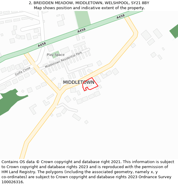 2, BREIDDEN MEADOW, MIDDLETOWN, WELSHPOOL, SY21 8BY: Location map and indicative extent of plot