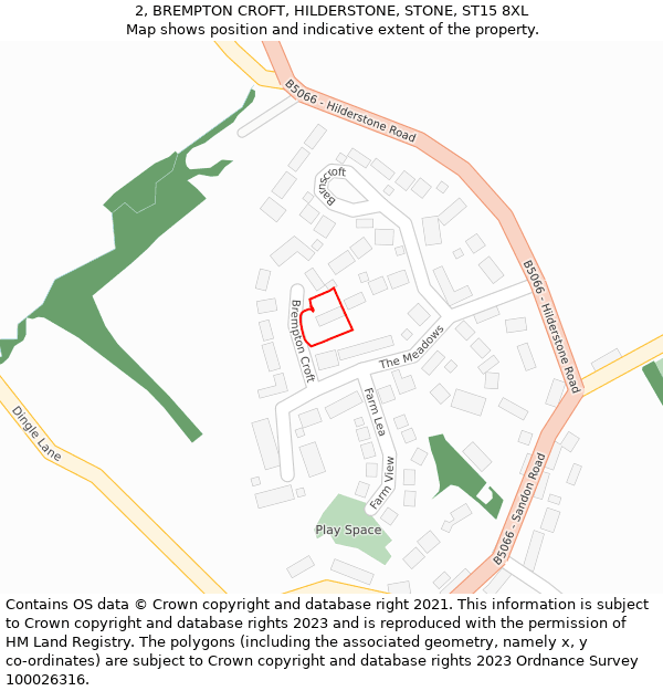 2, BREMPTON CROFT, HILDERSTONE, STONE, ST15 8XL: Location map and indicative extent of plot