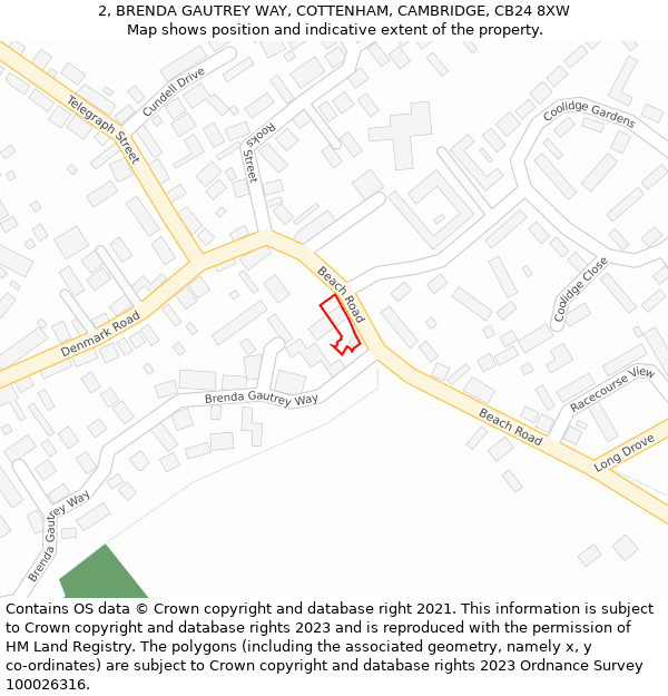 2, BRENDA GAUTREY WAY, COTTENHAM, CAMBRIDGE, CB24 8XW: Location map and indicative extent of plot