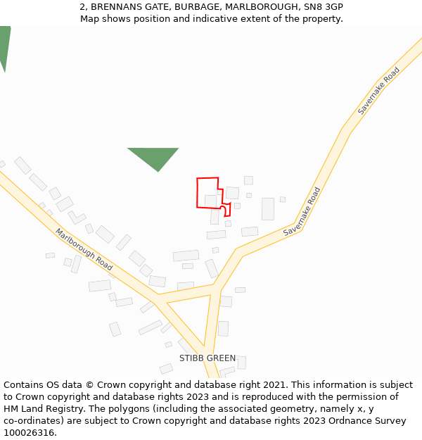 2, BRENNANS GATE, BURBAGE, MARLBOROUGH, SN8 3GP: Location map and indicative extent of plot