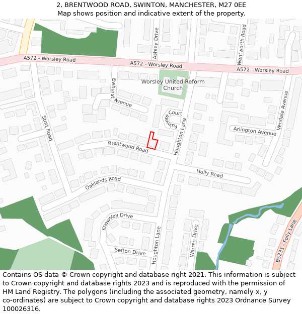 2, BRENTWOOD ROAD, SWINTON, MANCHESTER, M27 0EE: Location map and indicative extent of plot