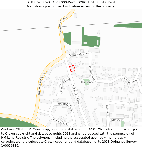 2, BREWER WALK, CROSSWAYS, DORCHESTER, DT2 8WN: Location map and indicative extent of plot
