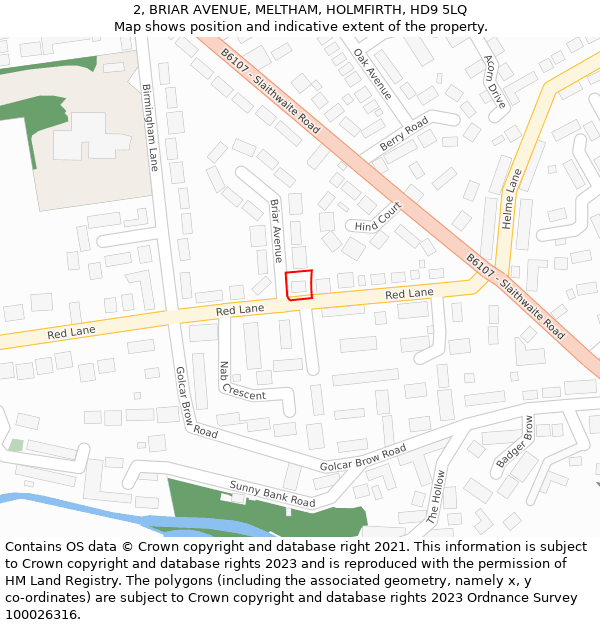 2, BRIAR AVENUE, MELTHAM, HOLMFIRTH, HD9 5LQ: Location map and indicative extent of plot