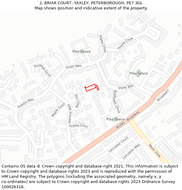 2, BRIAR COURT, YAXLEY, PETERBOROUGH, PE7 3GL: Location map and indicative extent of plot