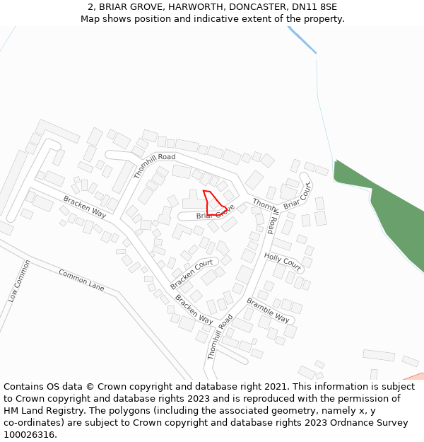 2, BRIAR GROVE, HARWORTH, DONCASTER, DN11 8SE: Location map and indicative extent of plot