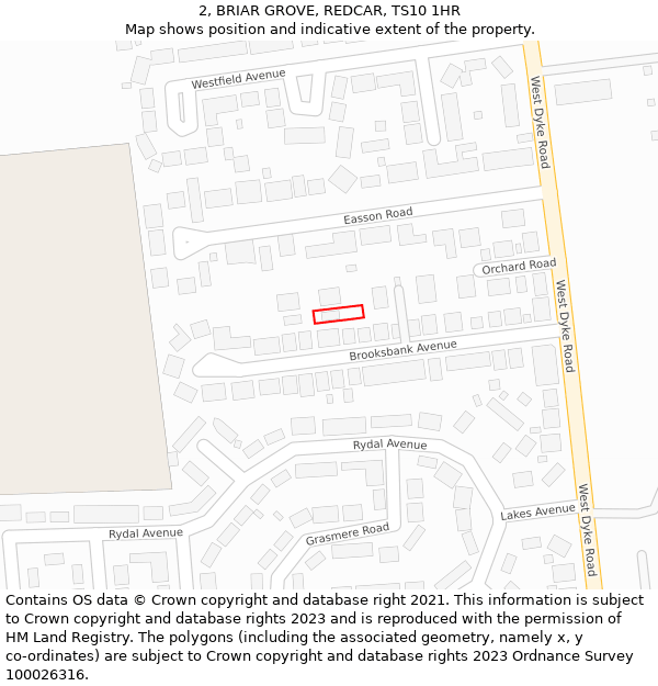 2, BRIAR GROVE, REDCAR, TS10 1HR: Location map and indicative extent of plot