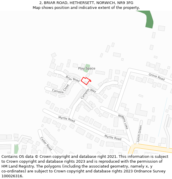 2, BRIAR ROAD, HETHERSETT, NORWICH, NR9 3FG: Location map and indicative extent of plot