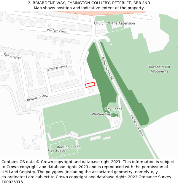 2, BRIARDENE WAY, EASINGTON COLLIERY, PETERLEE, SR8 3NR: Location map and indicative extent of plot