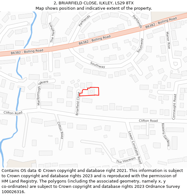 2, BRIARFIELD CLOSE, ILKLEY, LS29 8TX: Location map and indicative extent of plot