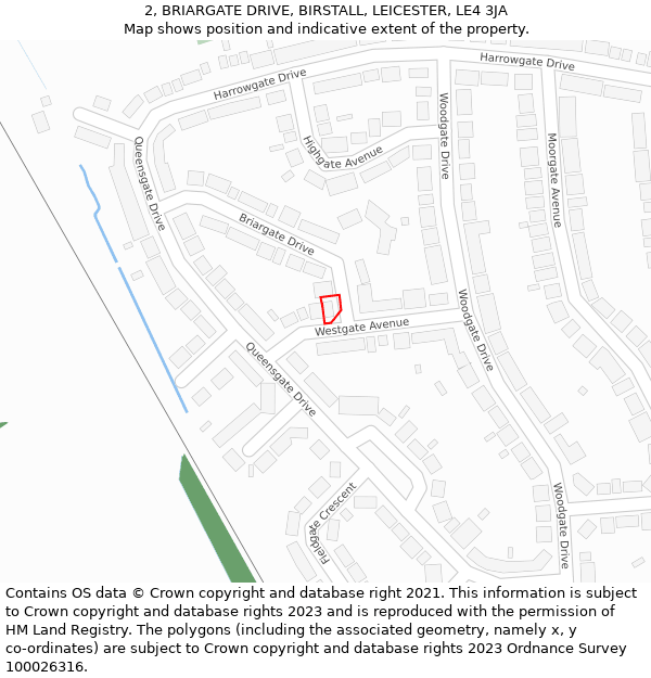 2, BRIARGATE DRIVE, BIRSTALL, LEICESTER, LE4 3JA: Location map and indicative extent of plot