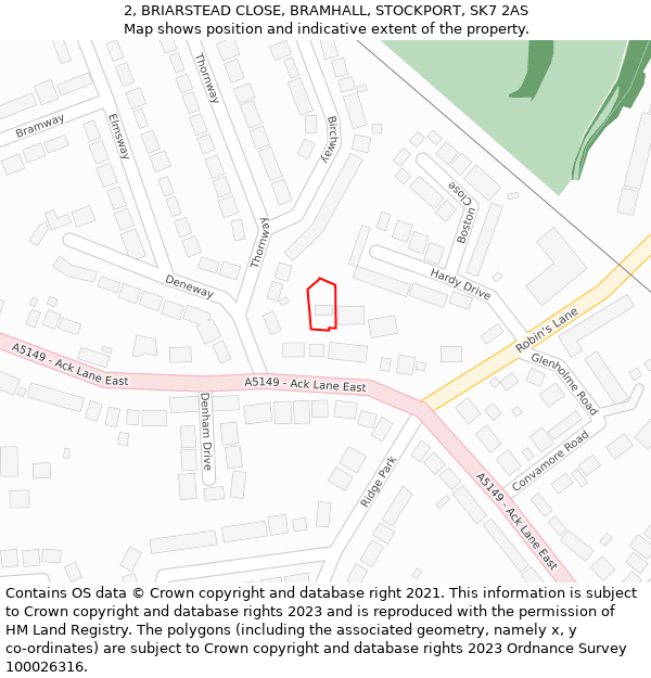 2, BRIARSTEAD CLOSE, BRAMHALL, STOCKPORT, SK7 2AS: Location map and indicative extent of plot