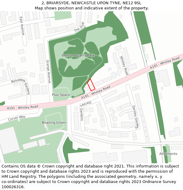 2, BRIARSYDE, NEWCASTLE UPON TYNE, NE12 9SL: Location map and indicative extent of plot