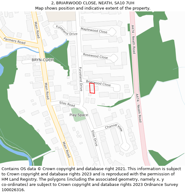 2, BRIARWOOD CLOSE, NEATH, SA10 7UH: Location map and indicative extent of plot