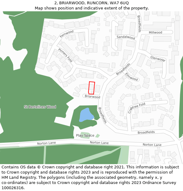 2, BRIARWOOD, RUNCORN, WA7 6UQ: Location map and indicative extent of plot